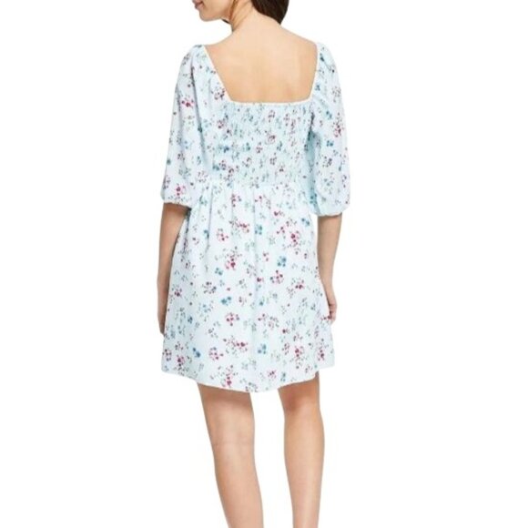 NEW Bar III Womens Smocked Short Fit &‎ Flare Dress Aqua Floral Multi Size S - Picture 4 of 13